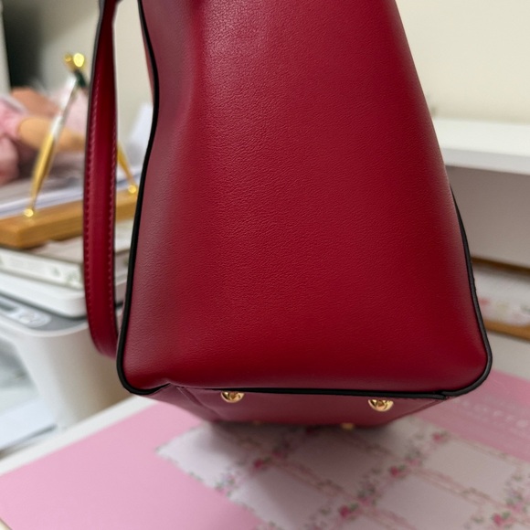 Ralph Lauren Deep Red Leather Tote with Gold Accents - Picture 12 of 12